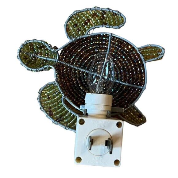 Beaded Sea Turtle Electric 7 Watt Night Light Tested & Works 5” Green & Brown - Picture 3 of 7